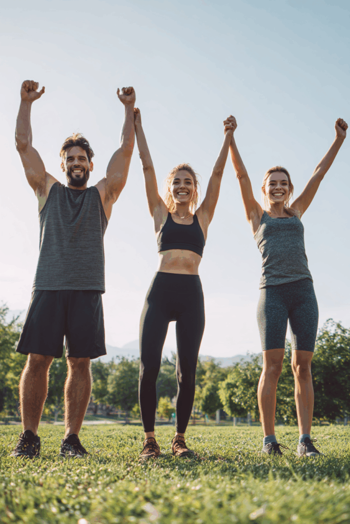 Fit friends celebrating improved health from hormone therapy at Royal Medical Center